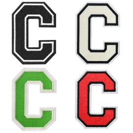 ZLETTERY 4Pcs 3.14 inch Iron on Letter Patches 4 Colors Embroidered Alphabet Patches for Clothing Jackets Hats Backpacks Jeans Letter C