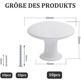 Misuyue Furniture Knobs, White, Round Cupboard Knobs, Drawer Knobs, Cupboard Handles, White, Modern Vintage, Pack of 10 30 mm Knobs for Cupboards, Drawer, Furniture, Kitchen Cabinets, Wardrobe