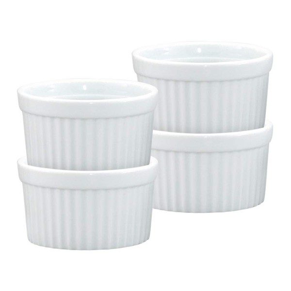 HIC Harold Import Kitchen Souffle Set, Fine White Porcelain, 4-Ounce, Set of 4 (98004/4)