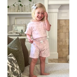 Owlivia Kids Pjs Set, Boys Girls Summer Short-Sleeve Sleepwear, 100% Organic Cotton Toddler Pajamas(12-24 Months, Pink Rabbit)