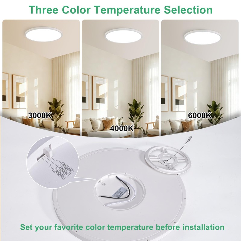 Stkzenod 24 Inch Large LED Flush Mount Ceiling Light Fixture,55W,5600LM,3000K/4000K/6000K