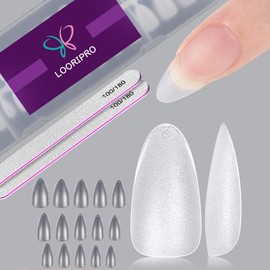LOORIPRO Nail Tips, Clear, Ultra Thin Type, Set of 300, 15 Sizes, Short, Long Almond Shape, Clear Tip, Nail File Included, Translucent, Natural Fit, Mother's Day, Wedding, Practice, Salon (Point M)