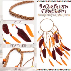 IYOU Boho Feather Headbands Orange Hippie Headwear Tassel Headpiece Gypsy India Hair Accessories for Women and Girls
