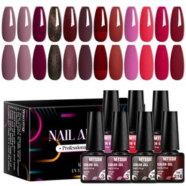 MTSSII Gel Nail Polish Set, 12PCS Brown Red Gel Nail Polish Kit, Soak Off UV/LED Nail Polish Nail Art Design Salon Home Gifts for Women