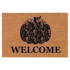 Welcome Doormat Coco Coir Door Mat Gift Swirly Pumpkin Welcome (30" x 18")