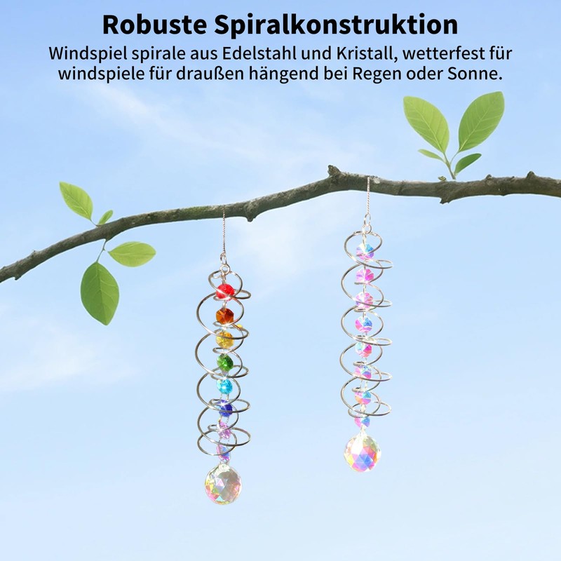 COZERI Pack of 2 Crystal Suncatcher Wind Chimes with Spiral