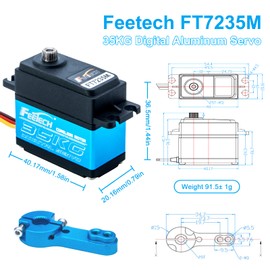 FEETECH 35kg RC Servo Coreless Servo,High Torque RC Steering Servo,Stainless Steel Gear Waterproof Aluminium Digital Servo for Robotic DIY 1/8 1/10 Rc Cars, Traxxs X4, Rc4wd, Gtr and More (180°)