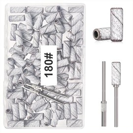 Bandas de Lijado Pequeñas para Taladro de Uñas, 100 piezas Mini Bandas de Grano Fino 180 Bandas de Lijado de Lima de Uñas con 2 piezas Mejoradas de Br