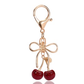 FZBYQWD Cherry Keychain Cute Bag Charm Car Keys Gift Women Fashion Keyring Birthday Mother's Day Purse Accessory (Golden red)