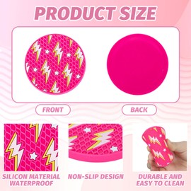 Whaline 6Pcs Pink Car Coasters Preppy Car Accessories Smile Face Lip Butterfly Lightning Silicone Drink Coasters Non Slip Heat Resistant Absorbent Cup Holder Mat