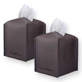 Connsole Casa Premium PU Leather Tissue Box Holder–Modern Cover for Home, Office, Car–Stylish Cube Organizer for Standard Kleenex Tissues – Durable, Easy Refill, Classic Design (Espresso 2 Pack)