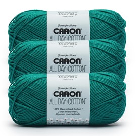 Caron All Day Cotton - 3 Pack of 173 Yards/3.52 oz Jungle Aqua 100% Mercerized Cotton Yarn