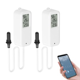 eMylo WiFi Thermometer, Smart Fridge Thermometer App Monitor, Data Export ℉/℃, Hygrometer WiFi Thermometer Indoor Outdoor for Greenhouse, Aquarium, Fridge, Pack of 2 with Screen