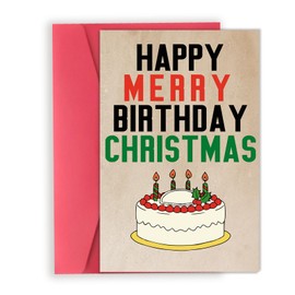 OJsensai Merry Christmas Birthday Card for Anyone, Happy Birthday Xmas Gifts for Women Men, Funny Friends December Bday Decorations