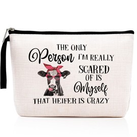 Cow Print Stuff Cow Gifts Farm Animals Heifer Makeup Bag Country Stuff Cosmetic Bag for Women Her Country Girls Best Friend Mom Funny Zipper Pouch Country Travel Bag Graduation Birthday Gifts