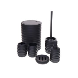 Set de Accesorios para Baño 6 Piezas Estriado Contemporáneo, Juego de Baño con Bote con Tapa, Dispensador de Jabón, Porta Cepillos, Vaso, Jabonera y
