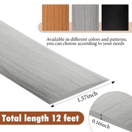 Pangda 12 Ft / 6 Ft Vinyl Floor Transition Strip 1.57" Wide Self Adhesive Thresholds Laminate Doorway Flat Divider Strip for Joining Floor Gap Wood Grain Design Carpet Cover Tile(Gray,12 ft)