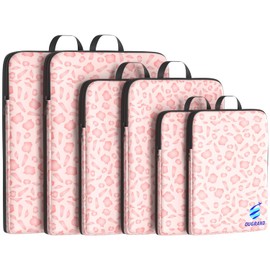 Ougrand 6 Set Compression Packing Cubes for Travel, Durable Luggage Organizer Bags, Lightweight Suitcase Organizer Bags Set for Travel Essentials (Pink Petal)