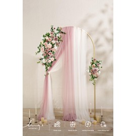 Ling's Moment Wedding Arch Backdrop Stand with Flowers - 7.2FT Metal Arch Frame with Drapes for Ceremony Decor - Artificial Floral Birthday Party, Bridal Shower, Outdoor Garden, Pink Dusty Rose, Gold