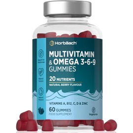 Multivitamin Gummies with Omega 3 6 9 | 60 Count | 20 Nutrients with Vitamin A, B12, C, D & Zinc | Vegetarian Friendly Formula for Adult Men and Women | By Horbaach