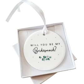 Wedding Party Proposal Hanging Ornament Ceramic Sign Will You Be My Bridesmaid Maid of Honour Matron of Honour - Sage Green Eucalyptus Theme (Bridesmaid In Gift Box)