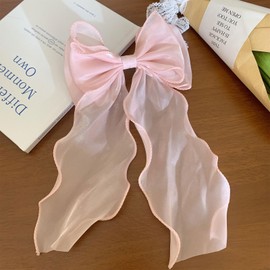 Nzexlyva 1 Pcs Pink Hair Bow, Elegant Hair Bows for Thick or Thin Hairs, Lightweight and Comfortable, Mesh Bow Clips Large Clip for Women Everyday Wear