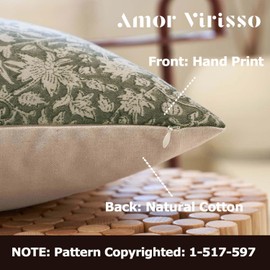 Amor Virisso Floral Throw Pillow Covers 18x18 Couch Pillows for Living Room Decorative Accent Pillow Covers Block Print Farmhouse Neutral Pillow Covers Sofa Pillows 1PC, Dusty Green
