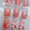 24pcs French Tip Press-On Nails - Short, Charms, Bow, Flower