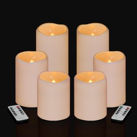 Artmarry Flameless Candles 4" 5" 6" Set of 6 Ivory Waterproof Pillars 3" Diameter Battery Operated Flickering Candles Include 10-Key Remote Timer Function 400+ Hours by 2 AA Batteries (6 Pack)