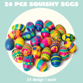 JOYIN JOYIN 24 PCS Colorful Squishy Toy Easter Eggs, Stress Relief, Assorted Colors, Easter Basket Stuffer, Party Favors