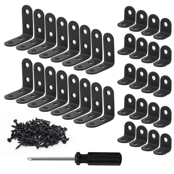 Pack of 36 Angle Connectors, Black, Metal Angle 90 Degrees,
