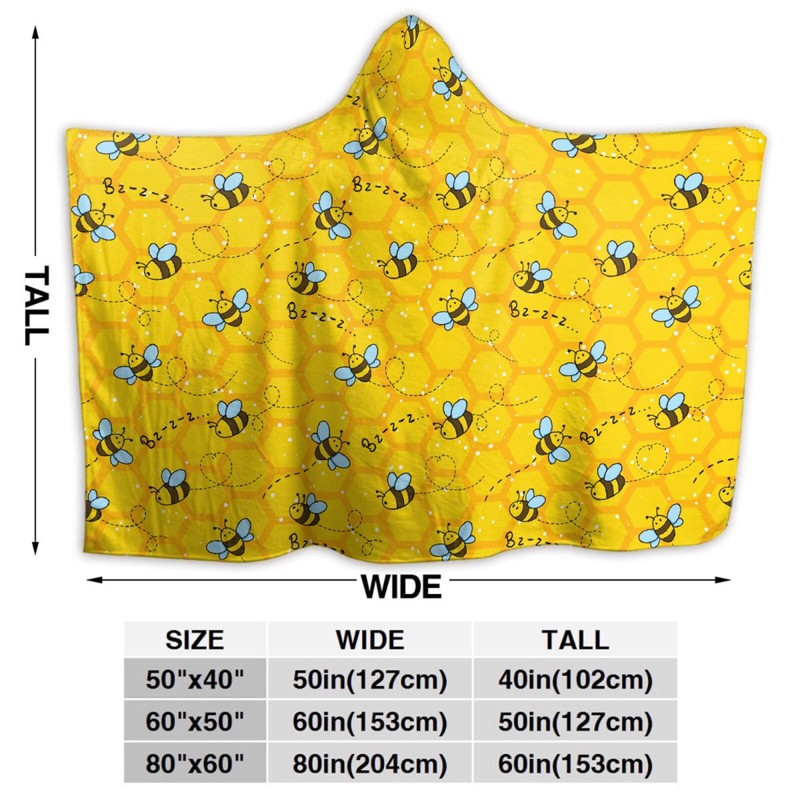 Honeycomb Cute Bee Yellow Hooded Blankets for Couch Sofa Throw