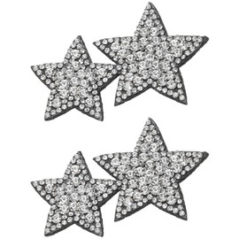 PATIKIL Double Star Rhinestone Patches, 2 Pcs Double Star Shape Sew on Applique Patches Rhinestone Applique Glitter Crystal Patches for Shoes Clothes Pants Bags, Silver