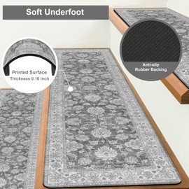 OJIA Extra Non-Slip Stair Treads for Wooden Steps 15PCS, 30"X8" Rubber Indoor Stair Runner Slip Resistant Stair Rugs Safety Mats for Dogs, Kids & Elders, Stairway Grip Step Treads, Gray