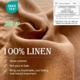 Simple&Opulence 100% Washed Linen Sheet Set Basic Style 3 Pieces (1 Flat Sheet & 1 Fitted Sheet & 1 Pillowcase) Natural French Flax Soft Breathable Farmhouse Bedding (Twin, Rust)