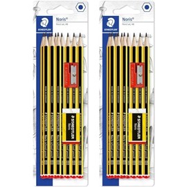 STAEDTLER 121 Noris School Pencils with Mini Eraser + Sharpener - 2 Blister Packs of 12 - Total 20 Pencils, 2 Mini Erasers and 2 Single Hole Sharpeners