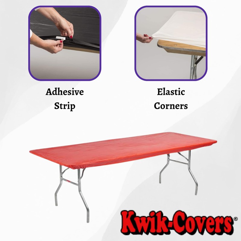Kwik-Covers 8' Rectangle Plastic Table Covers 30" x 96", Bundle
