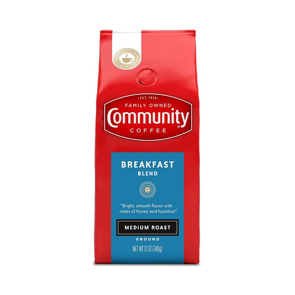 Community Coffee Breakfast Blend Medium Roast Premium Ground 12 Oz Bag, Medium Full Body Smooth Bright Taste, 100% Select Arabica Coffee Beans