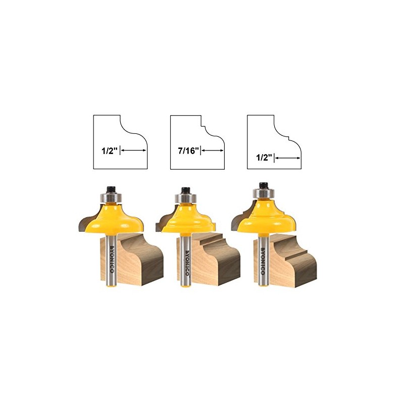 YONICO Edge Forming Router Bits Set 3 Bit 1/4-Inch 1/4-Inch