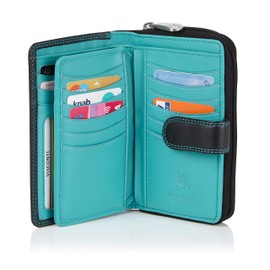 VISCONTI Colorado Collection Ladies Soft Leather RFID Blocking Wallet CD22 Black/Aqua