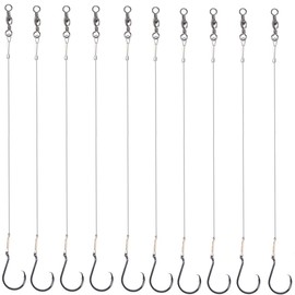 10pcs Extra Strong Offset Circle Hooks Saltwater,Fishing Hook Rig,Sport Fishing Hooks with Leader Black Nickel Coated High Carbon Steel Octopus Fishing Hooks-Size 1#-10/0# (Hooks with Leader, 1/0#)