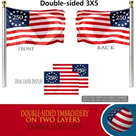 Embroidered USA 250 Anniversary Betsy Ross Flag Double Sided 3x5 Outdoor 2 Ply - US 250th the United States Flags Heavy Duty 210D Nylon for America Patriotic Celebrations