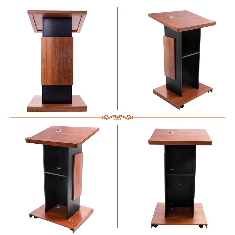 47"Portable Wooden Podium,15MM Particle Board Wood Lectern Stand, Reserved Wire