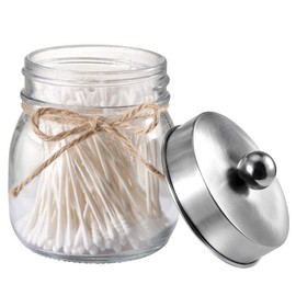 Mason Jars,Bathroom Apothecary Jars, Farmhouse Decor,Bathroom Vanity Storage Organizer Holder Glass for Qtip,Cotton Swabs,Rounds,Bath Salts,Cotton Ball - Stainless Steel Lid/Brushed Nickel (1 Pack)