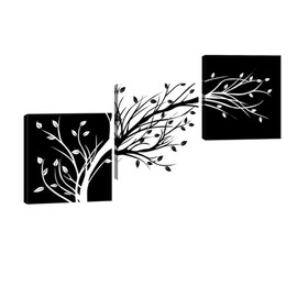 Wieco Art - Leaves Modern 3 Panels Flowers Artwork Giclee Canvas Prints Black and White Abstract Floral Trees Pictures Paintings on Canvas Wall Art for Living Room Bedroom Home Decorations