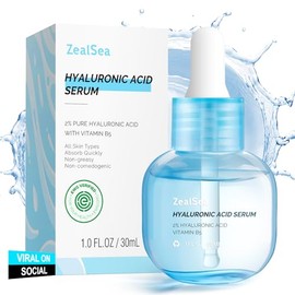ZealSea Suero de ácido hialurónico para la cara, suero hidratante de microagujas, certificado EWG para piel sensible, vegano, sin fragancia, no comedo