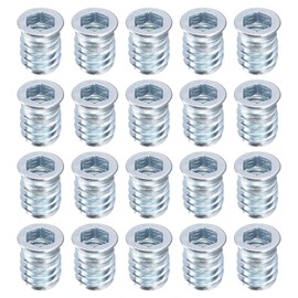 uxcell 20Pcs Threaded Inserts, M8-1.25x17 Zinc Plated Carbon Steel Hex Socket Drive Screw-in Nut Threaded Inserts for Wood Working Tools and Accessories
