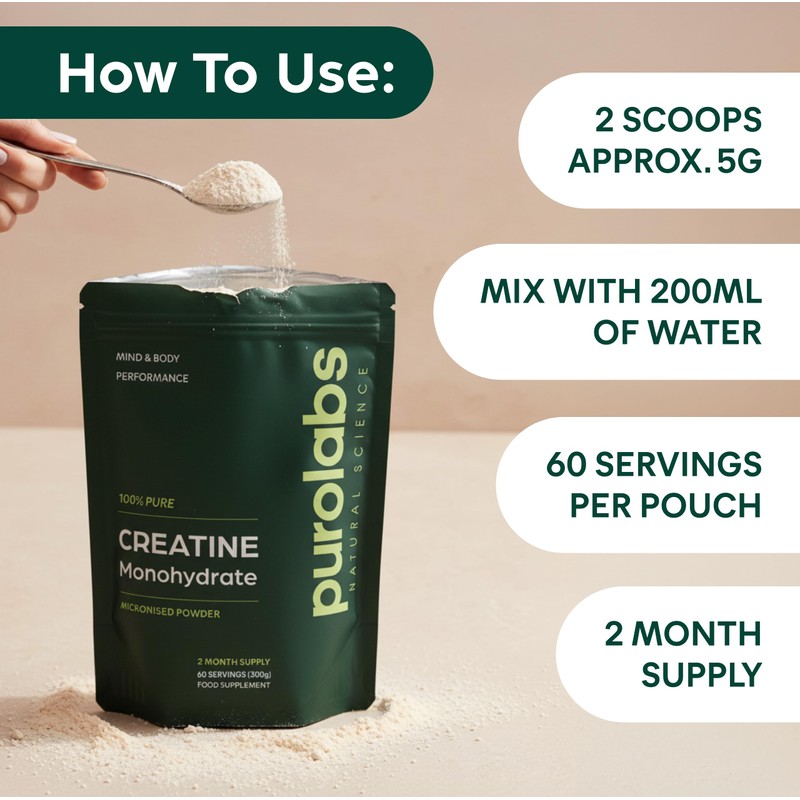 Purolabs Creatine Monohydrate Powder 300g | Unflavoured 100% Pure Micronised