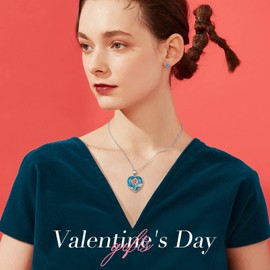 Bestyle Rose Flower Heart Crystal Necklaces, Synthetic Blue Turquoise Necklace Healing Crystal Necklaces, December Birthstone Rose Heart Pendant for Women Grils,Statement Birthday Jewelry Gifts