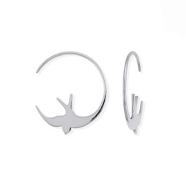 Boma Jewelry Sterling Silver Bird Pull Through Hoop Earrings